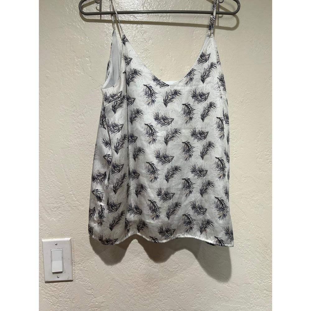 14th & Union Womens Feather Print‎ V-Neck Camisole Top White Navy Medium